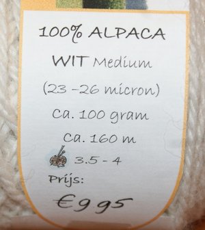 Alpacawol 100 gram wit